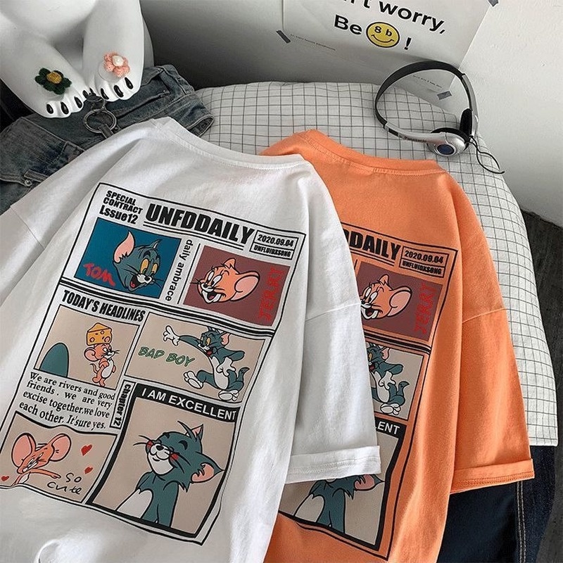 Áo Thun Ngắn Tay Dáng Rộng In Hoạt Hình Phong Cách Hàn Quốc Trẻ Trung Cho Nam Nữ