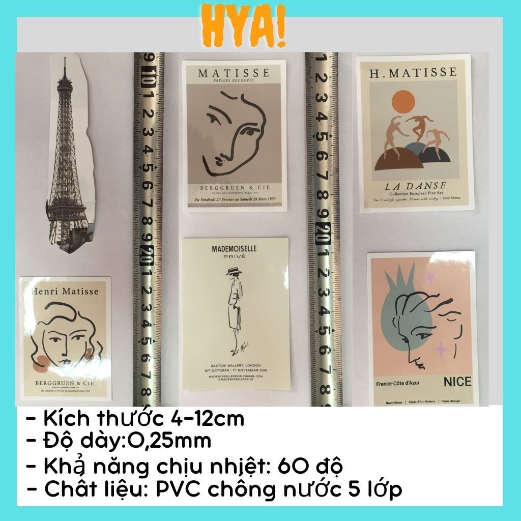 Hình dán sticker cute tranh nghệ thuật HYA Set 50 hình chống nước trang trí mũ bảo hiểm,xe máy,laptop, ván trượt, guitar