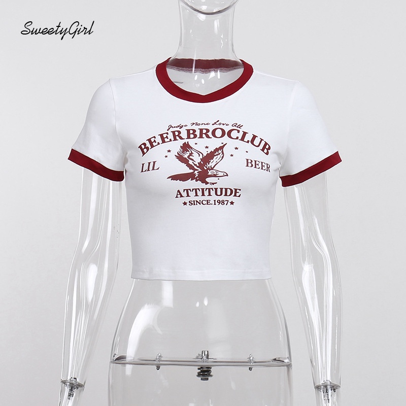 Áo Thun Tay Ngắn Cổ Tròn In Chữ Phối Màu Sắc Tương Phản Thời Trang Cho Nữ 2022