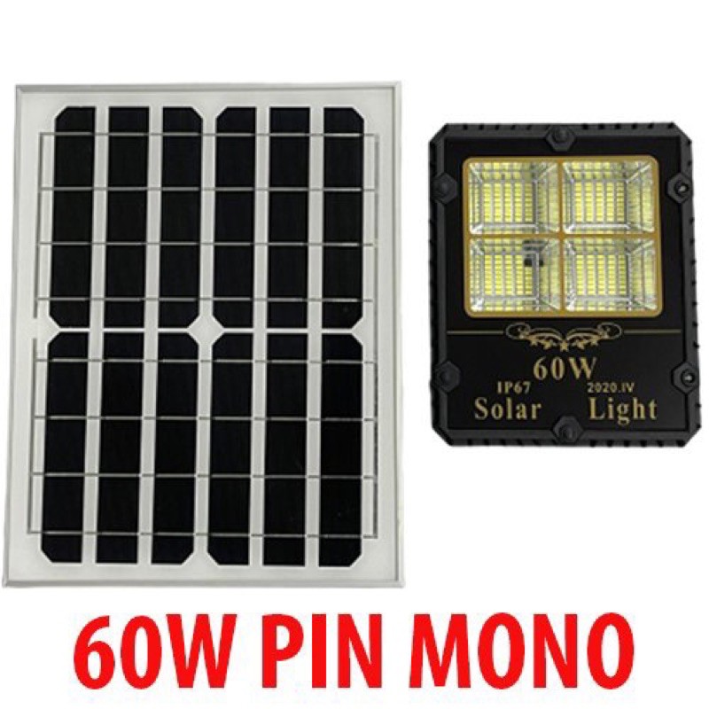 Đèn pha năng lượng mặt trời 60W tấm pin MONO cao cấp siêu sáng chuyên đèn ngoài trời, công trình chống nước IP67