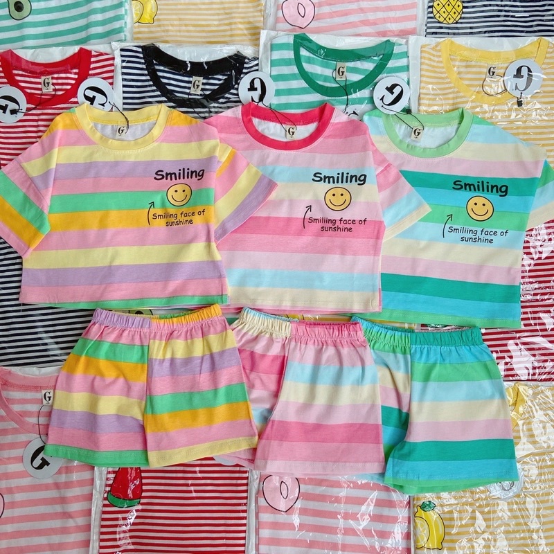 Bộ bé gái sọc cầu vồng thun cotton SG loại 1 siêu cưng cho bé 12-27kg