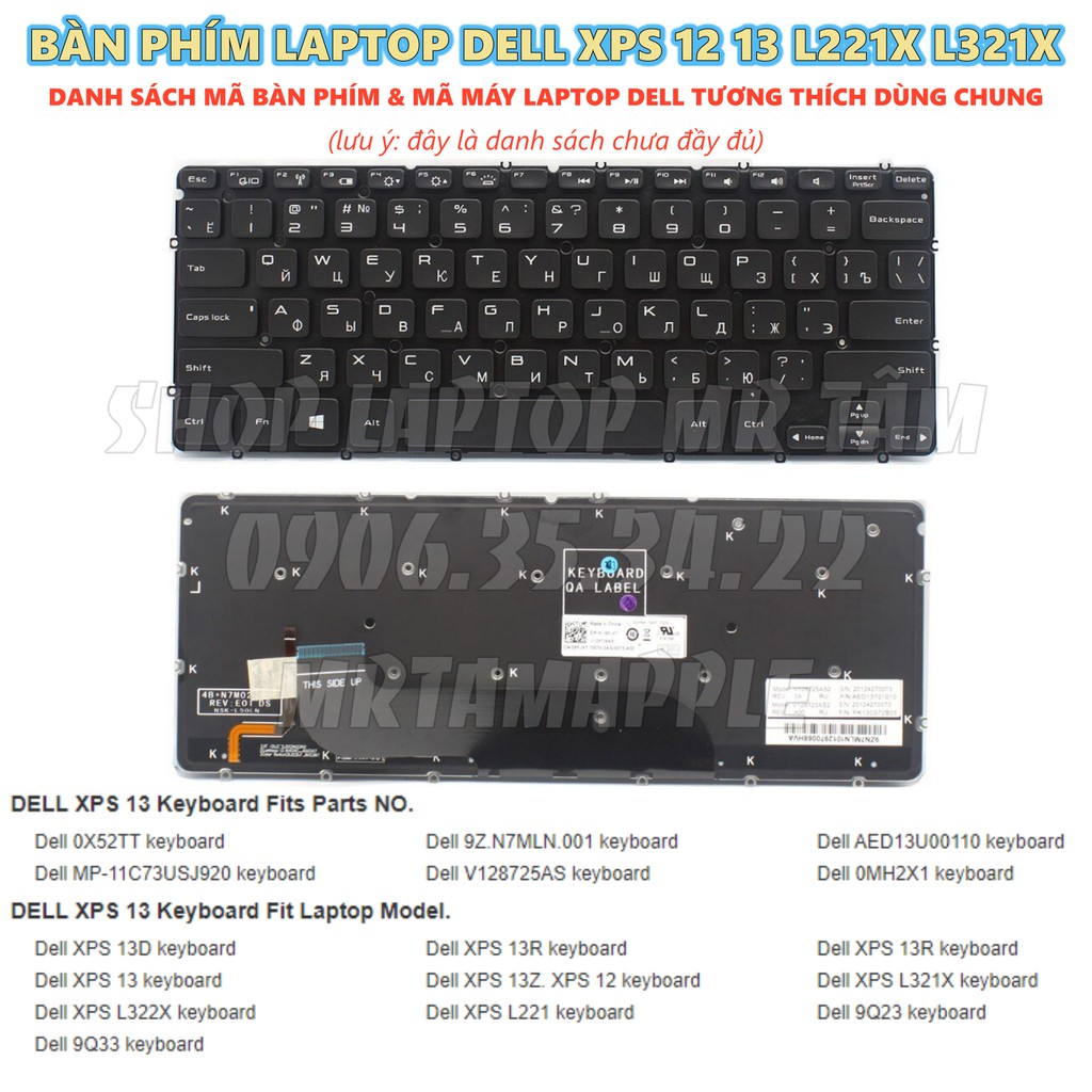 (KEYBOARD) BÀN PHÍM LAPTOP DELL XPS 12 13 L221X L321X dùng cho Ultrabook XPS 12 L221X XPS 13 13Z L321X L322X 9333 9Q33