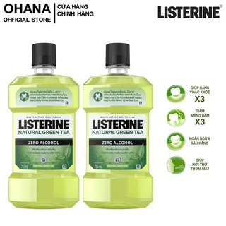 Bộ 2 Chai Nước Súc Miệng Listerine Trà Xanh Ngừa Sâu Răng, Hơi Thở Thơm Mát Listerine Green Tea Zero Alcohol 750ml/Chai