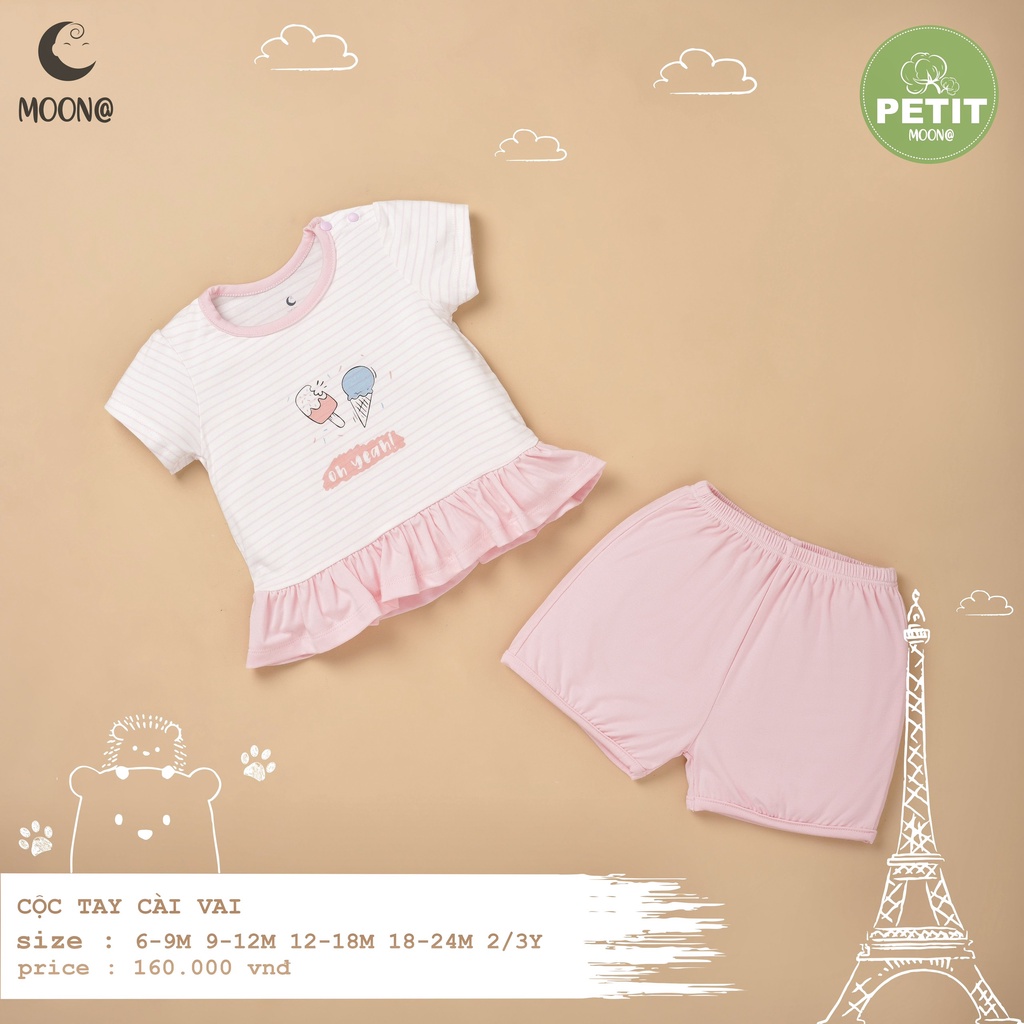 [CHÍNH HÃNG] Bộ quần áo cộc tay cài vai petit phối kẻ họa tiết trẻ em Moon