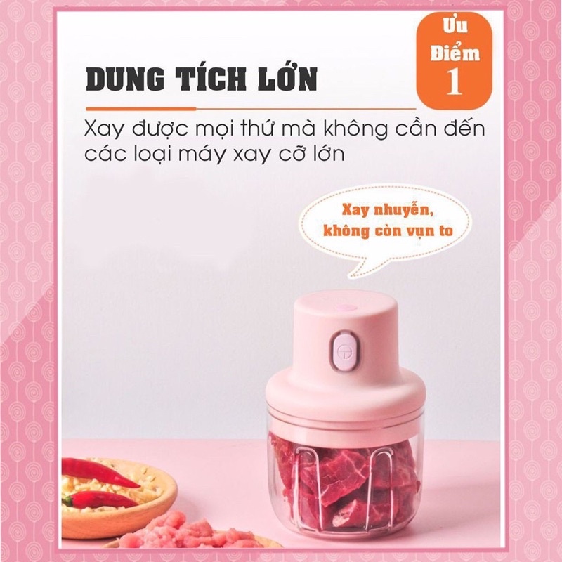 MÁY XAY MINI TÍCH ĐIỆN CẦM TAY ĐA NĂNG say đồ ăn dặm cho bé, nhỏ gọn-dễ sử dụng (250ml)