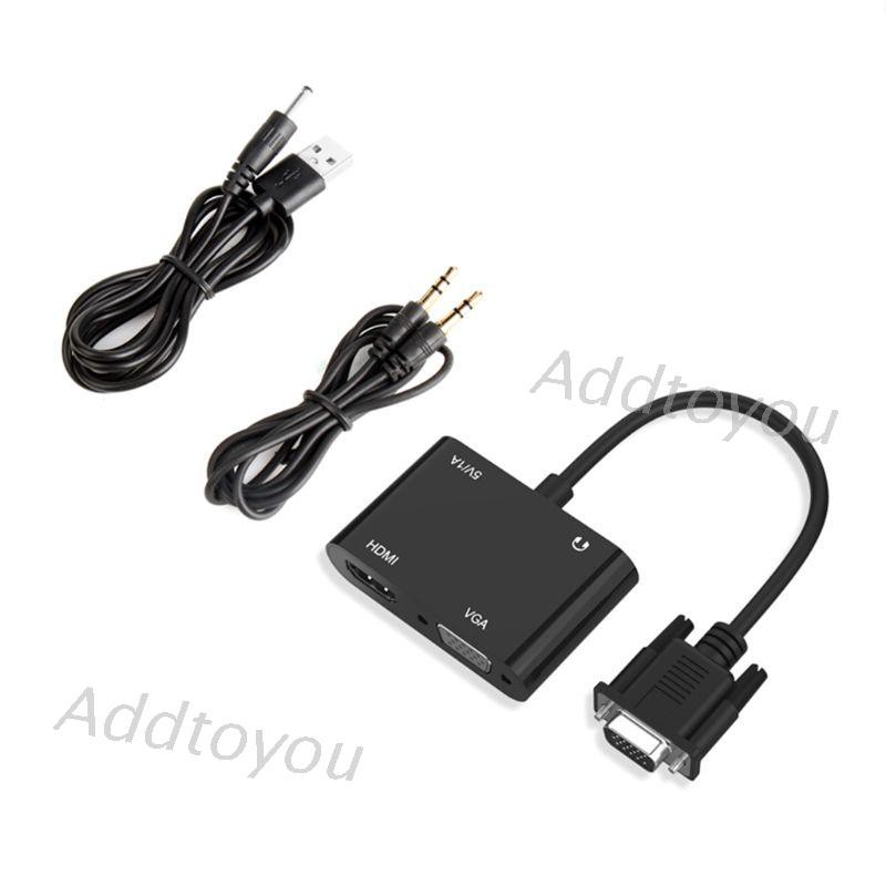 Video Converter Cable 2 in 1 VGA to HDMI-compatible + VGA Adapter for PC Laptop