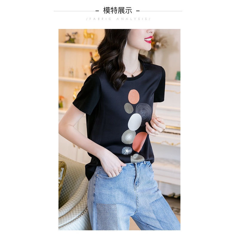 Áo Thun Cotton Tay Ngắn Cổ Tròn In Họa Tiết Thời Trang Mùa Hè Phong Cách Hàn Quốc Cho Nữ