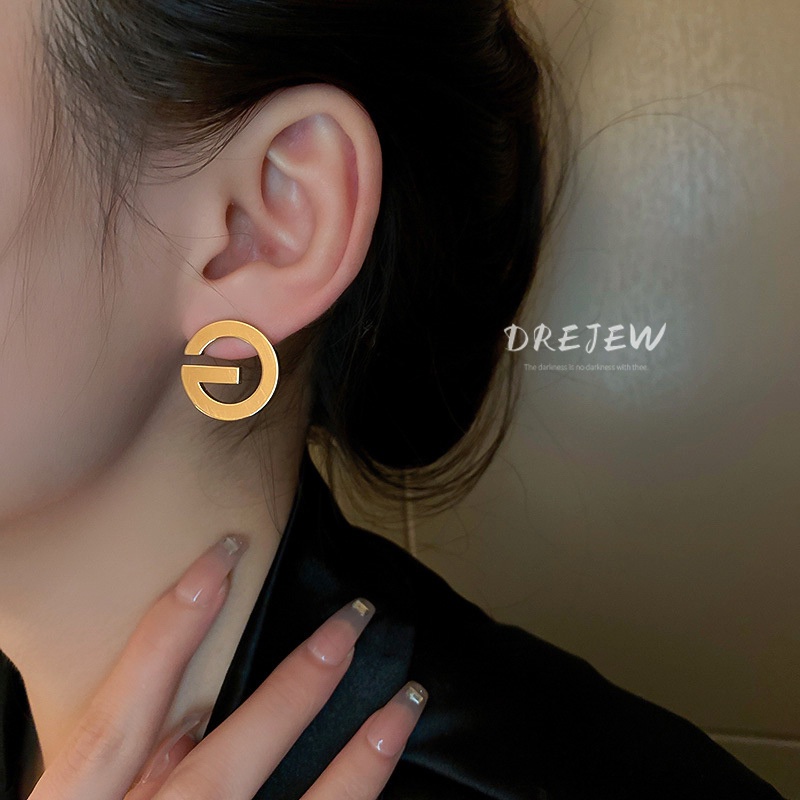 DREJEW Khuyên tai kim loại hình chữ G đơn giản thời trang dễ phối đồ
