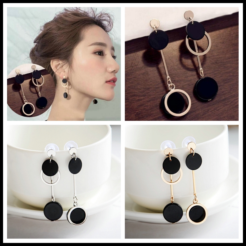 Hoa tai dạng dài hình tròn không đối xứng thời trang cho nữ