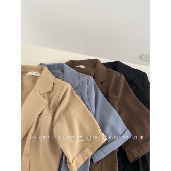 Váy sơ mi cổ vest đệm vai cut out lưng chun the.sweaterweather TSW (ảnh thật)