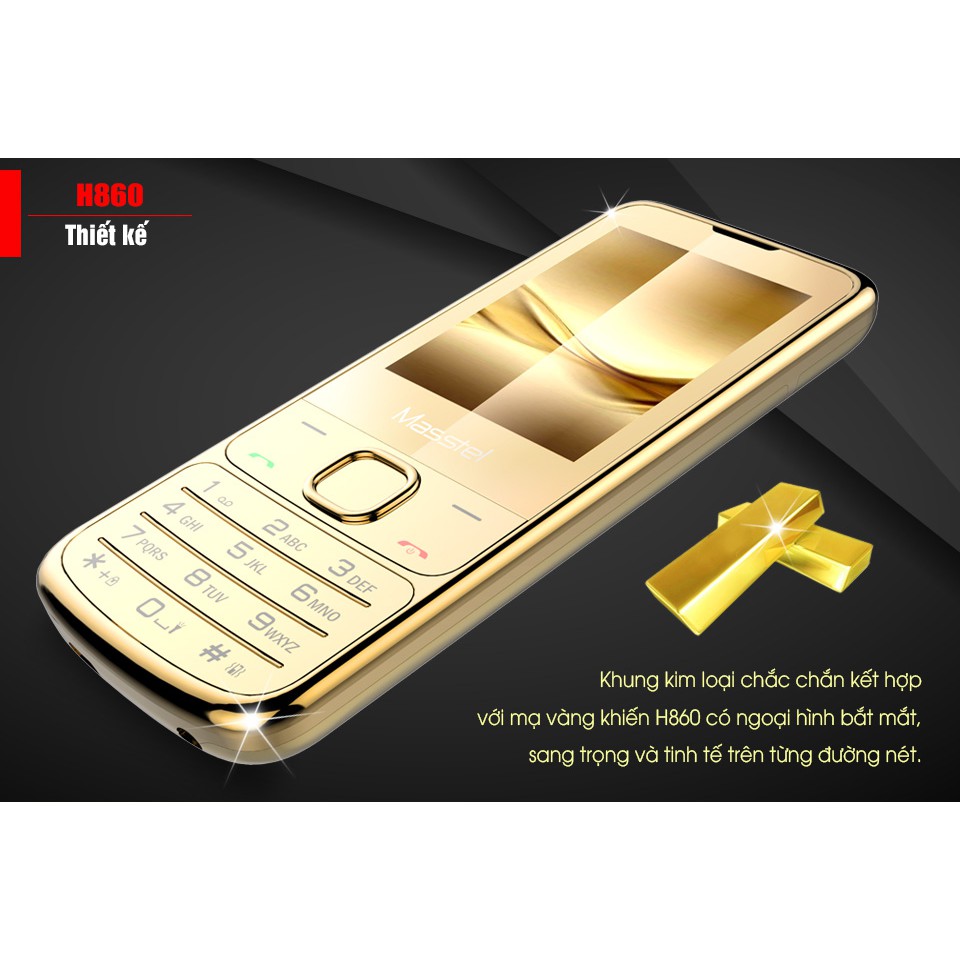 {Không bao gồm Pin) Điện thoại Masstel H860 Mạ Vàng 24K (Hàng chính hãng)