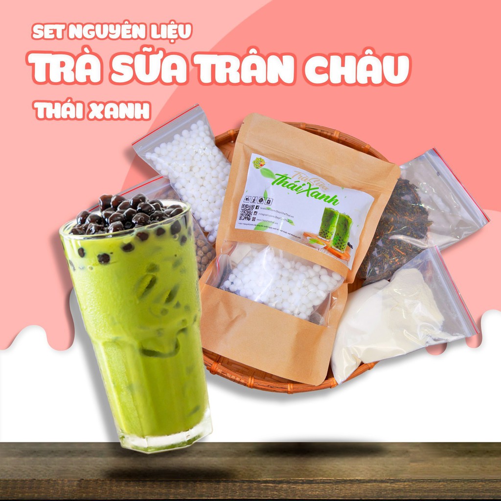 SET Trà Sữa Thái Xanh Thơm Ngon, Béo Ngậy - Set Nguyên Liệu Trà Sữa (2-3 Lít Trà) Cốc Tặng Kèm Công Thức - Vietfarm