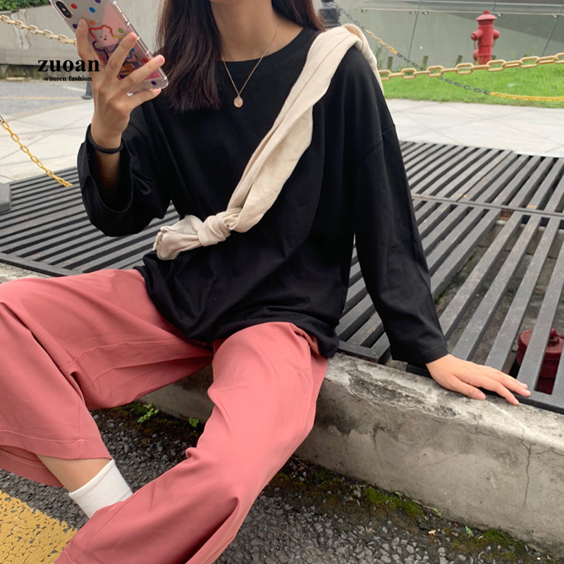 Áo thun nữ SUXI tay dài màu trơn Hàn Quốc