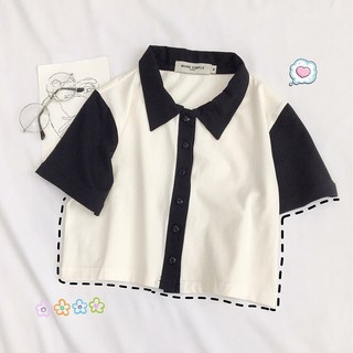 Áo Croptop Nữ ELIS Tay Ngắn Phối Màu Ulzzang (Ảnh Thật)