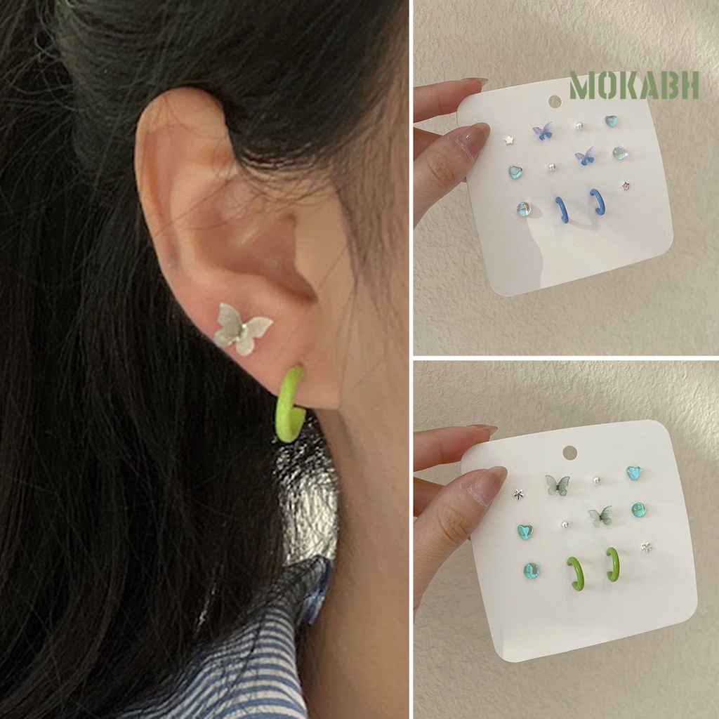 6 Đôi Bông Tai Hình Hoa / Bướm / Ngọc Trai Giả Dễ Thương Cho Nữ