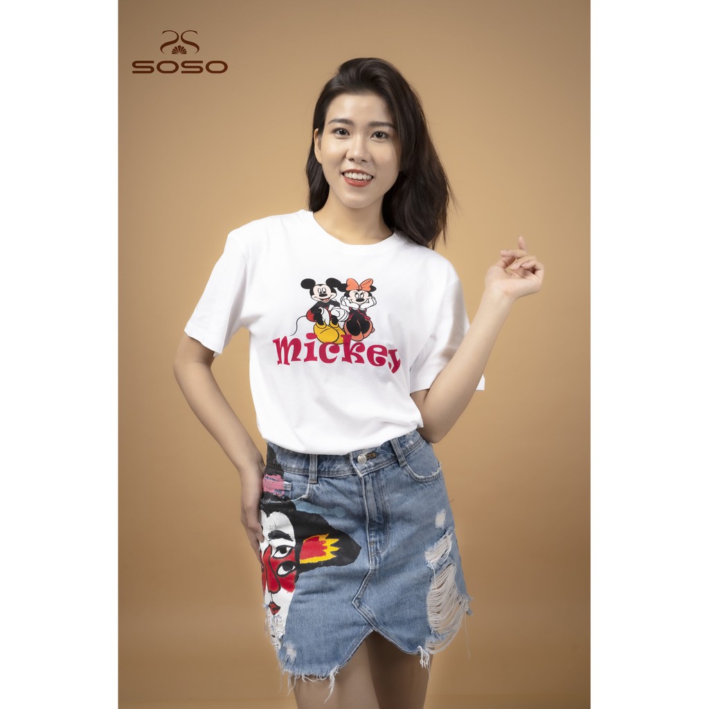 Áo thun cotton với họa tiết Chú Chuột Mickey với chất liệu 100% thun cotton cao cấp