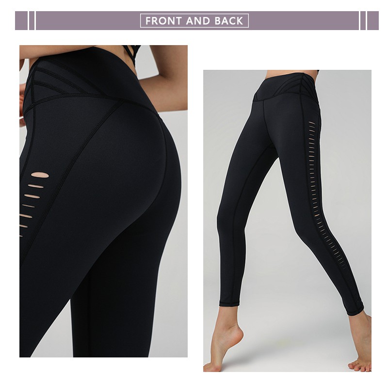 Yoga Pants Side Hollow Nude Skinny Female Peach Hip Pants Double-sided Sanding Sports Fitness Pants Women Waist Tight Sports Pants