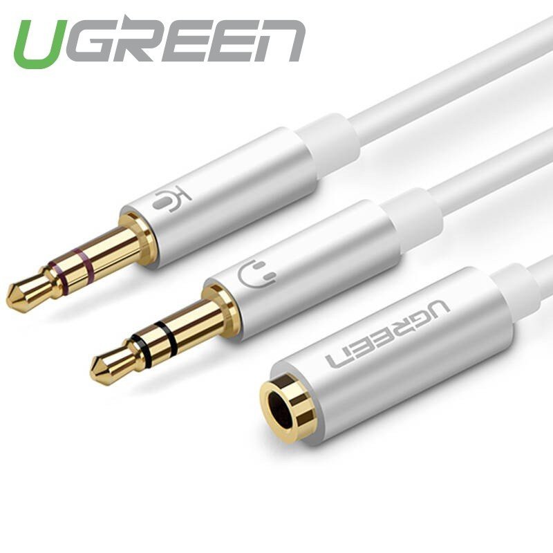 Dây Audio chuyển tai nghe 3.5mm sang 2 đầu Mic và Tai nghe đầu mạ vàng dài 20CM UGREEN 10790 - Hãng phân phối chính thức