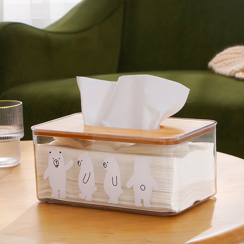 Hộp Đựng Khăn Giấy Đa Năng Trong Suốt Hình Gấu Đơn Giản