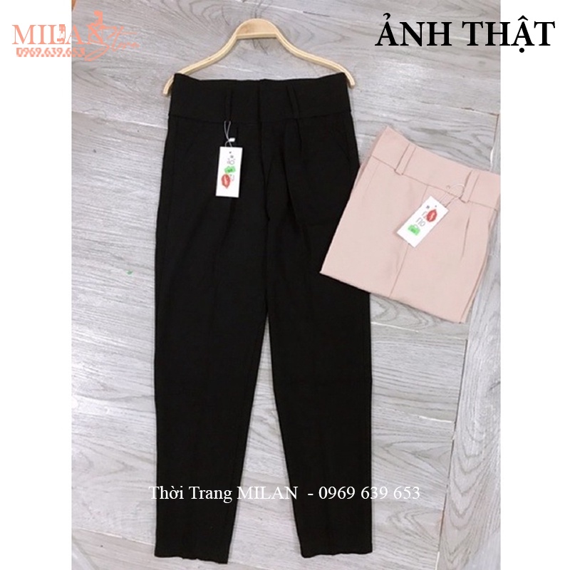 Quần baggy cạp cao công sở 3 cúc nữ bản to xếp ly có đai màu Đen Kem - Quần tây nữ lưng cao vải tuyết mưa dày đi làm học