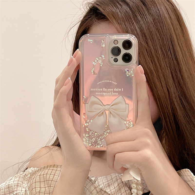 Ốp Lưng Kim Tuyến Nước Hình Nơ Phát Quang Nhiều Màu Cho iPhone X XS Max XR iPhone 11 12 13 Pro Max