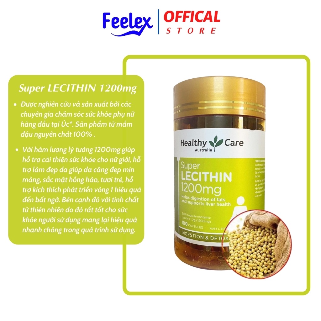 Combo 2 hộp Mầm đậu nành úc Healthy Care Super Lecithin 1200mg thực phẩm chức năng đẹp da, tăng kích thước vòng một