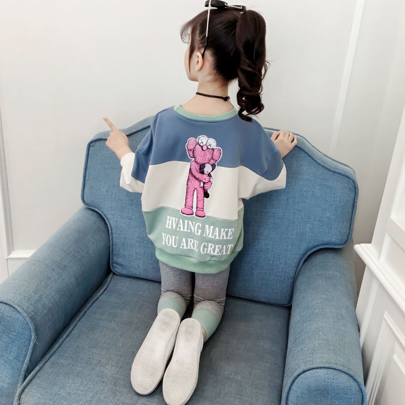 Bộ Đồ 2 Món Áo Thun Cotton Tay Dài Cổ Tròn + Quần Dài Thời Trang Cho Bé Gái 3-13 Tuổi
