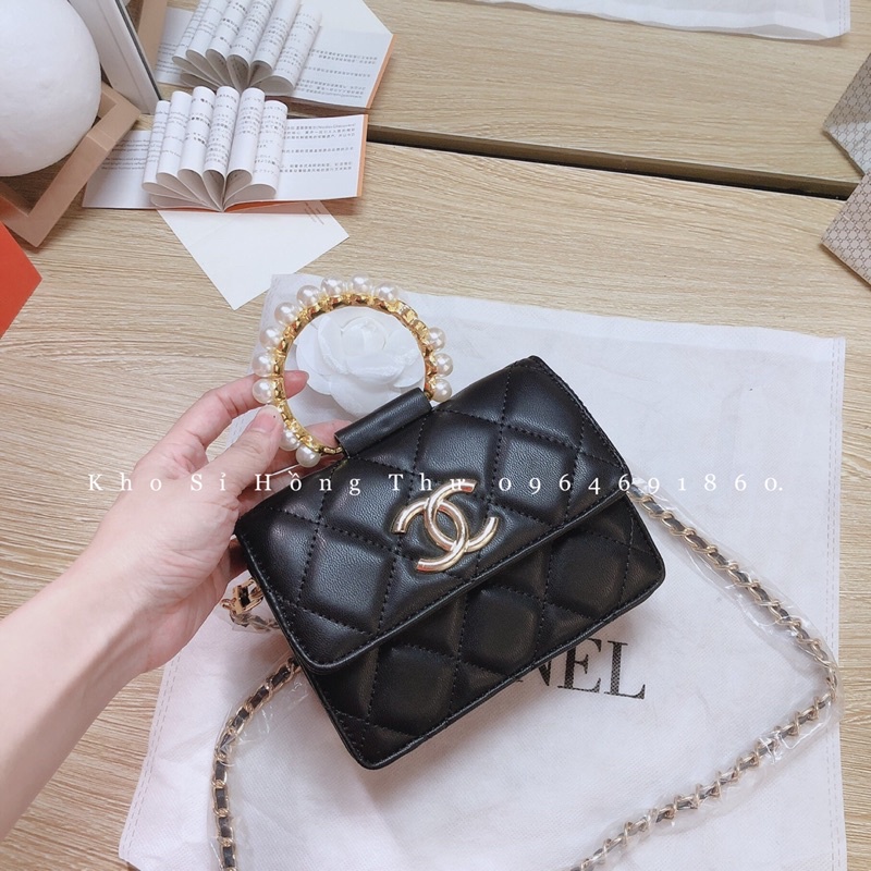 Túi Xách nữ quai ngọc CHA/NEL trần trám tag X đeo chéo size 16cmFreeship