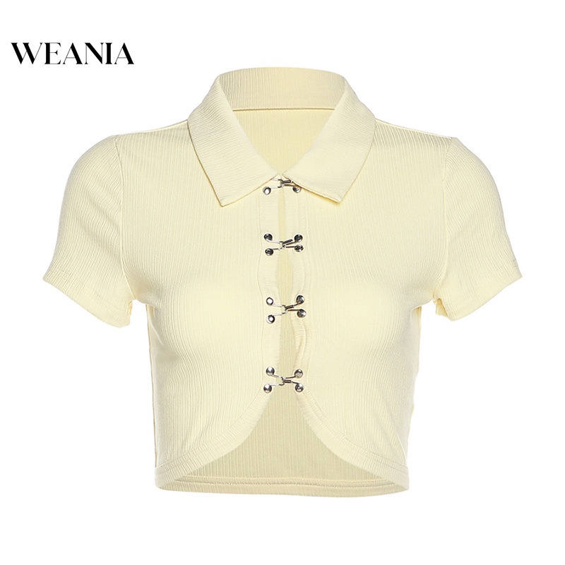 Áo Thun Crop Top Cổ Polo Cài Khóa Thời Trang Cho Nữ