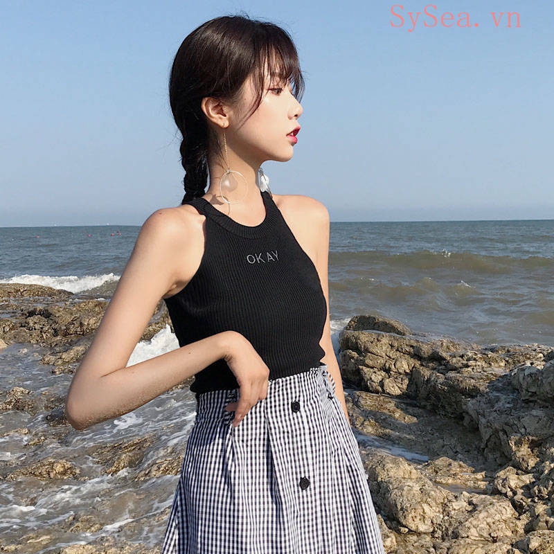 Áo dệt kim thêu chữ thời trang nữ