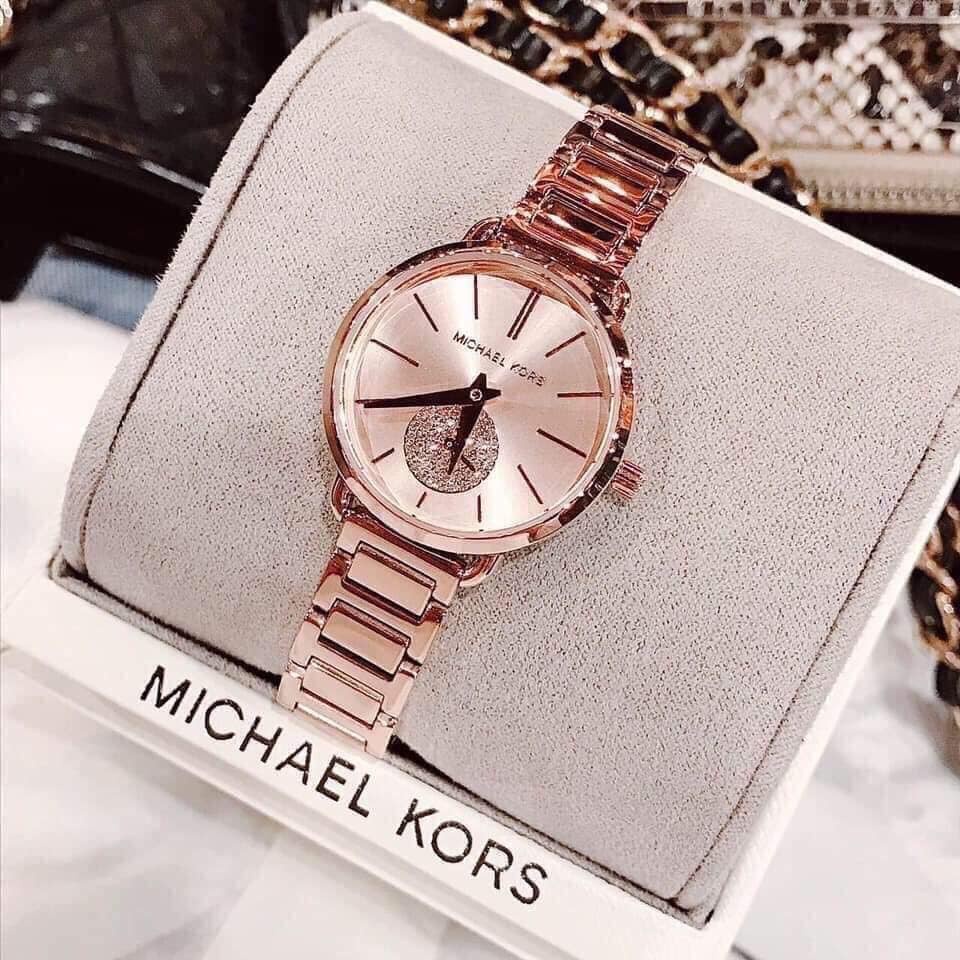 Đồng hồ Nữ Michael kors màu vàng hồng rực rỡ xinh xắn size 28mm dây kim loại
