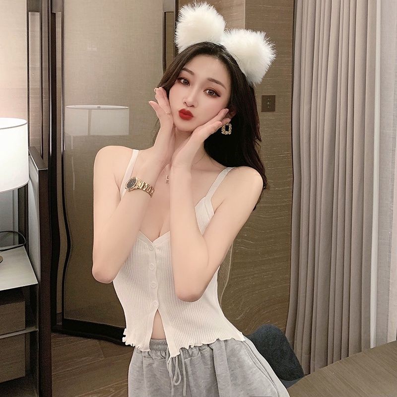 Áo Hai Dây Dệt Kim Cổ Chữ V Xẻ Tà Quyến Rũ Cho Nữ