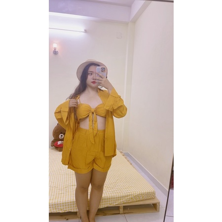 SET ÁO CROPTOP KHOÁC KÈM QUẦN ĐI BIỂN BIGSIZE 55-90KG