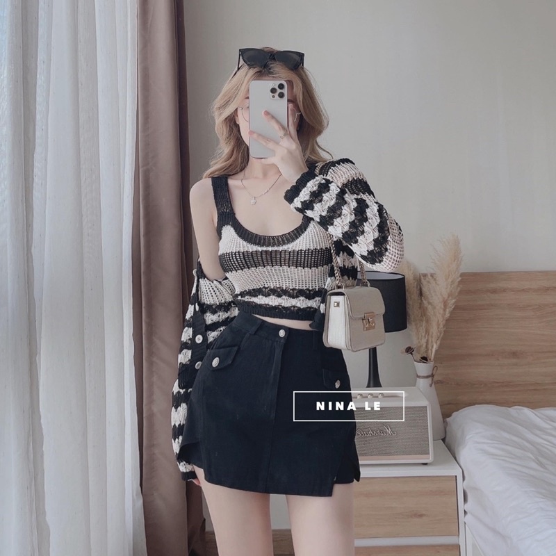 SÉT ÁO KHOÁC CADIGAN LEN KẺ MS14563