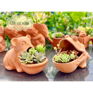 Chậu Ếch há miệng đất nung