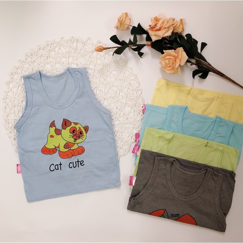 Áo Ba Lỗ Cho Bé 7-18kg Cotton In Hình Ngộ Nghĩnh