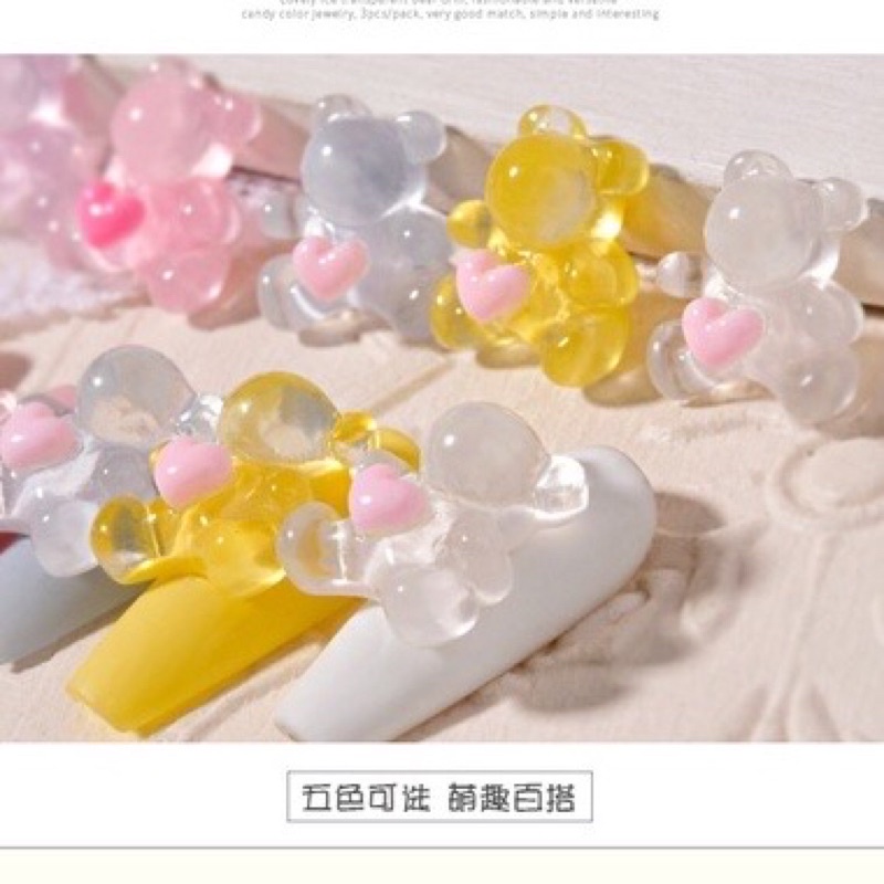 Charm Gấu Tim Trang Trí Móng