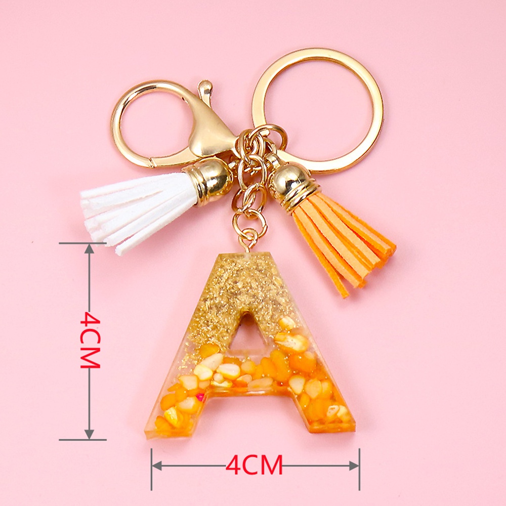 Móc Khóa Đính Đá Lá Vàng Hình Chữ Cái Từ A-Z Phối Tua Rua Thời Trang Cho Nữ