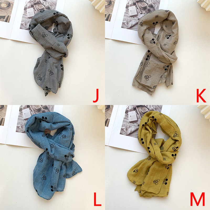 Khăn choàng cổ chất liệu cotton lanh mềm họa tiết hoạt hình dành cho bé gái 4-6 tuổi