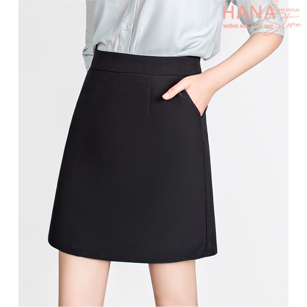 Chân váy chữ A ngắn lưng cao màu đen có túi quần lót trong - Vải co giãn Umi dày - Chân váy ngắn công sở đi học ôm bó | BigBuy360 - bigbuy360.vn