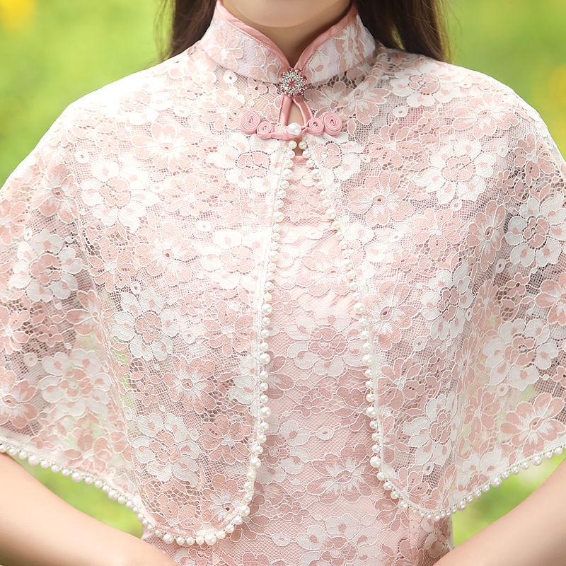 Áo Choàng Sườn Xám Chống Nắng Phối Ren Dễ Phối Đồ Phong Cách Trung Hoa