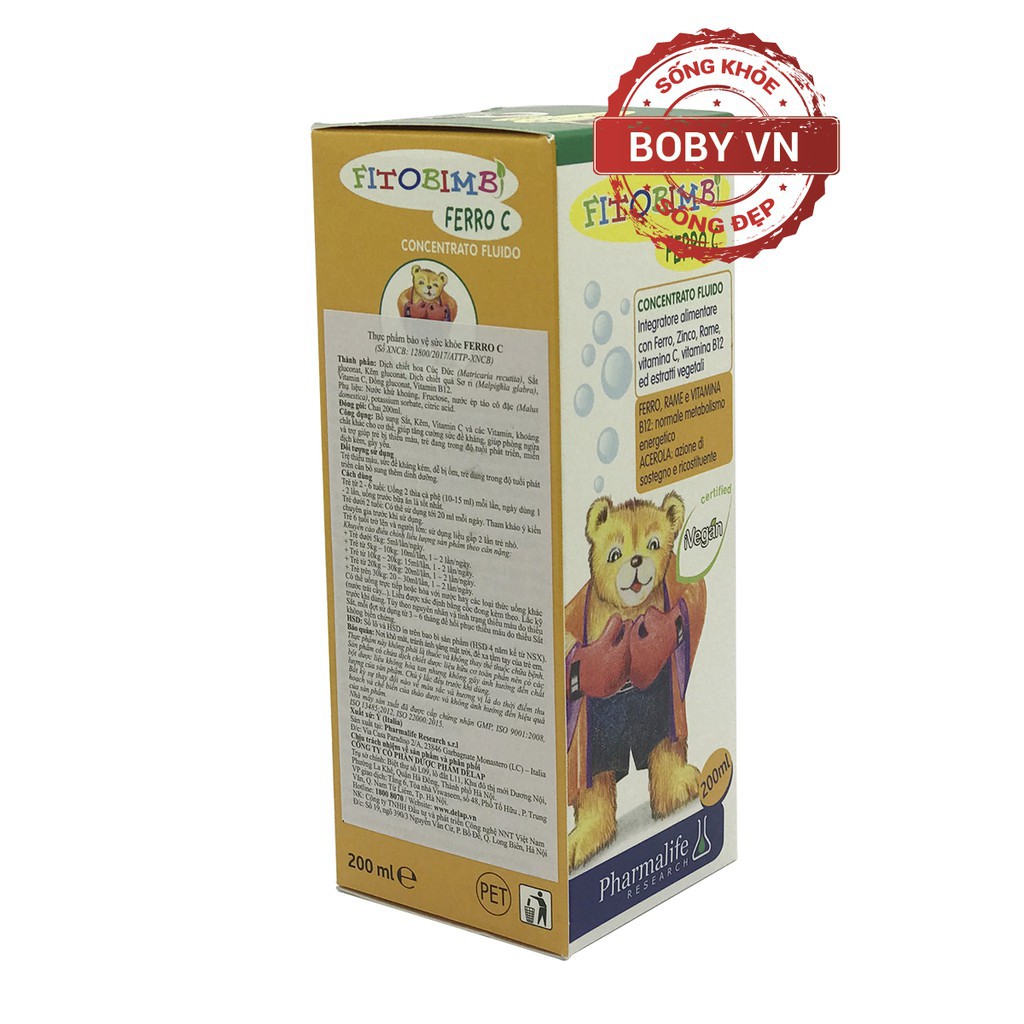 Siro Ferro C Bimbi Fitobimbi bổ sung Sắt, Vitamin C, kẽm cho bé - Nhập khẩu từ Ý - Chính hãng