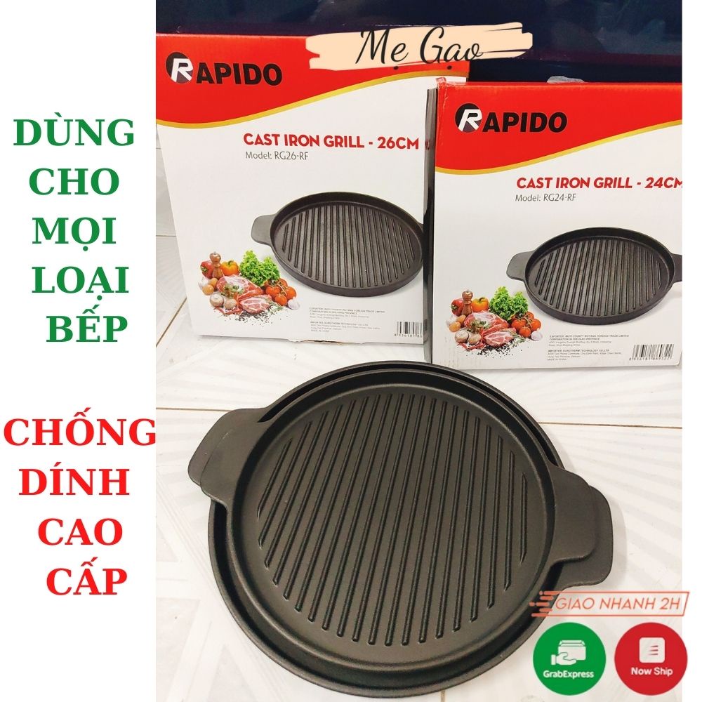 Chảo Gang Nướng Thịt Hàn Quốc Rapido Mẹ Gạo, chảo nướng thịt hàn quốc rapido size 24cm, 26 cm dùng cho mọi loại bếp