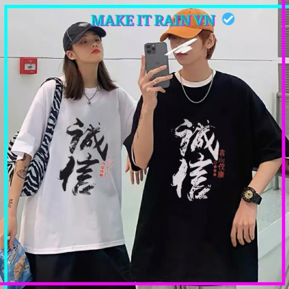 Áo Thun Tay Lỡ Unisex CHỮ TÀU CÁ TÍNH Make It Rain VN, Áo Phông Nam Nữ Form Rộng, có hình ảnh video thật Đẹp
