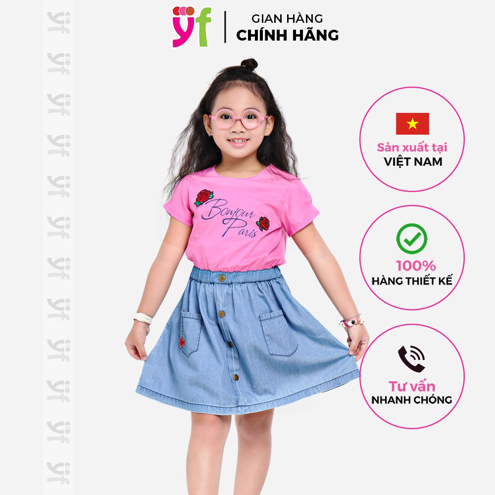 Đầm xòe cho bé tùng jean YF, nhiều màu, vải cotton thấm hút tốt 9DX539