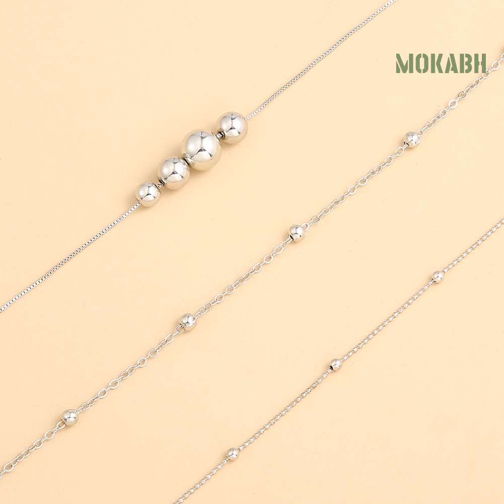 Set 3 Lắc Chân Dạng Chuỗi Hạt Tròn Thời Trang Có Thể Điều Chỉnh Cho Nữ