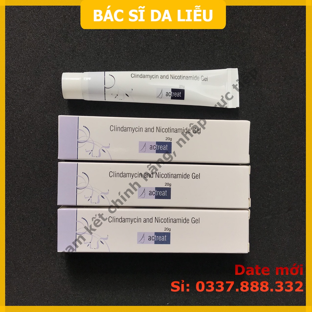 Actreat gel (20g) kem chấm mụn 4% niacinamide và clin.damyci, giảm mụn, kiềm dầu, trắng sáng da