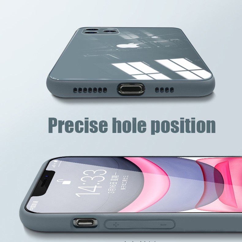Ốp điện thoại mặt kính cường lực 9H màu trơn viền bảo vệ camera chống va đập cho iPhone 12 11 Pro Max 6 6s 7 8 Plus