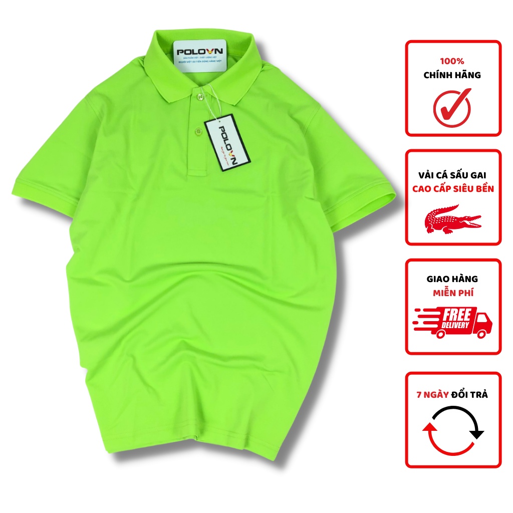 Áo thun Polo nam cổ bẻ Basic màu Xanh Neon , vải cá sấu - không xù lông, không ra màu, thấm hút mồ hôi, form regular fit