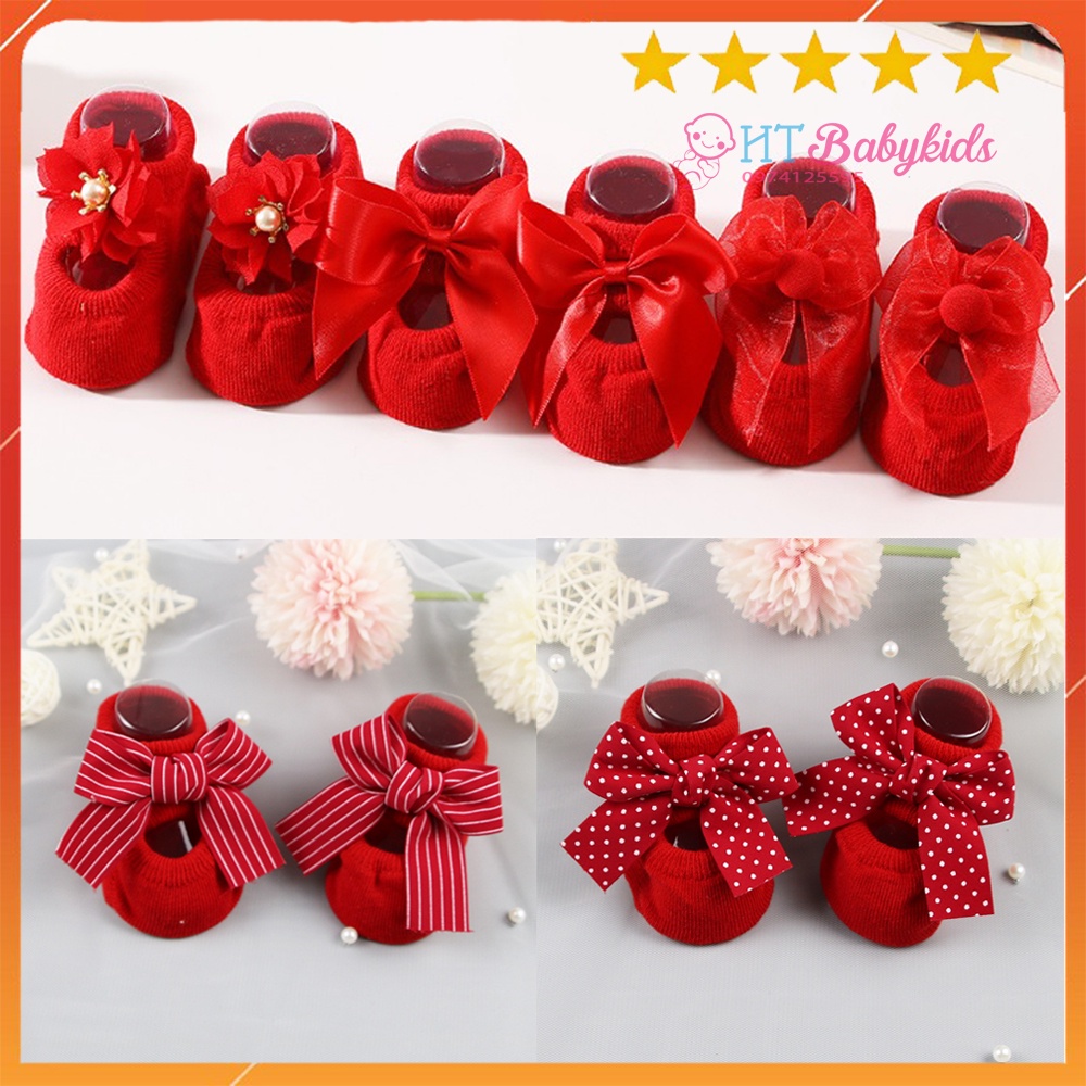 Vớ Tất Cotton Màu Đỏ Dễ Thương Cho Bé Sơ Sinh